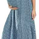 Floral Print V Neck Maternity Dress Boho Baby Shower Photoshoot Smocked Flutter Sleeve Split A Line Dress (Blue, S)