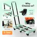 Folding Hand Truck 500lbs, Portable Heavy Duty Dolly Cart, 6 Wheels Collapsible Luggage Cart with 2 Elastic Ropes - Compact Trolley Cart for Easy Moving - Ideal Hand Cart for Travel and More (1.70, Green)