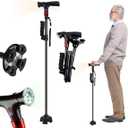 Smart Walking Stick with Light, Dual Handle with Alarm, Adjustable Foldable Stick with Quad Base, Lightweight Self-Standing Stick with Non-Slip Feet for Seniors & Adults