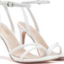 Women's Heels Strappy Ankle Strap High Heels 3.5 Inch Heeled Square Open Toe Sandals for Women (White)