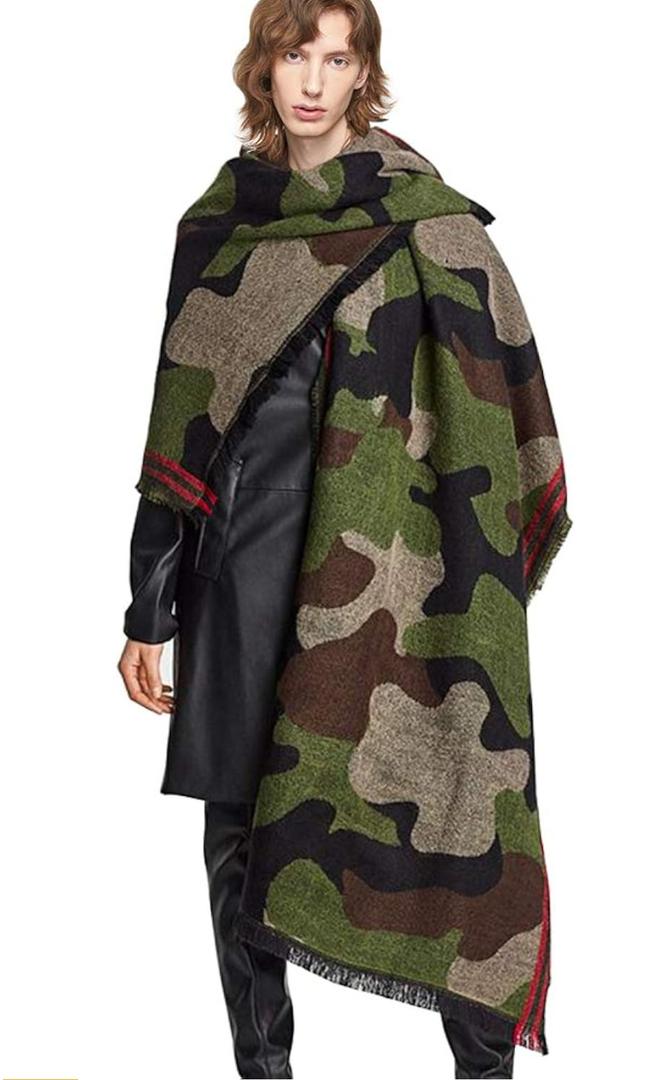 Cashmere Wool Camouflage Scarf Poncho Pashmina Shawl and Wrap for Women (Green)