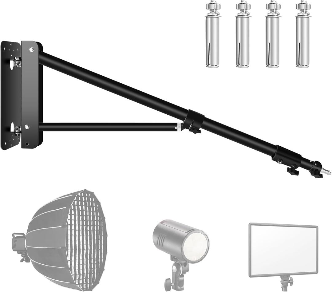 FUDESY Wall Mount Triangle Boom Arm 70.9 inches/180cm, Support 180 Degree Flexible Rotation for Ring Light, Photography, Strobe Light, Softbox, Reflector, Monolight