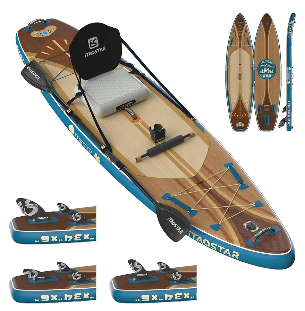 Wild 11'×36"/11'6"×34"/12'6"×33" Inflatable Paddle Board with Seat, One-Stop Premium SUP Board Gears, Tailored 5 Fins, Stable Inflatable Stand Up Paddle Boards for Youth/Adults of All Levels