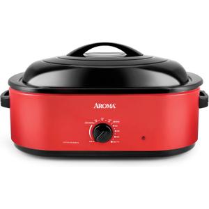 AROMA 18Qt. Roaster Oven with Self-Basting Lid, Fits 22-lb. Turkey, Adjustable Temperature Settings, Keep Warm Setting, Red (ART-718R)