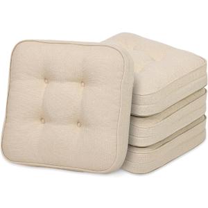 GOFORIT Chair Cushions Set of 4,Tufted Shredded Memory Foam Chair Pads, Non-Slip Seat Cushions with Removable Cover, 16'' x 16'', 4 Pack,Beige, 16''x16''x3.5''