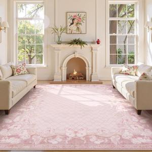 STARUIA Washable 8x10 Area Rugs for Living Room, Pink Rugs for Bedroom Girls, Non-Slip Soft Butterfly Rug Dining Room Non-Shedding Large Carpet for Nursery Dorm Office Indoor Decor (Pink,8'x10')