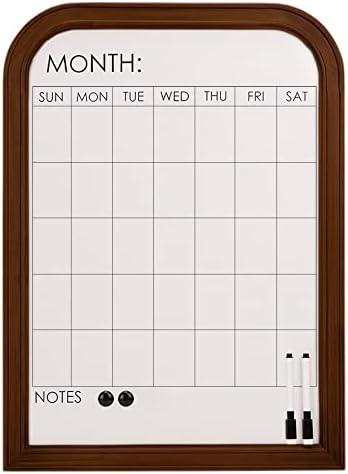 Dry Erase Calendar for Wall, Magnetic Calendar Whiteboard Monthly with Decorative Solid Wood Frame, White Board Calendar for Home or Office to Keep Track of to-Do Lists, 17"*23", Walnut