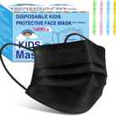 Rasav Kids Disposable Face Masks,3 Ply Kids Masks Disposable Breathable Colorful Cute Face Masks for Children, Girls & Boys (100 pcs Not Individually wrapped Black)