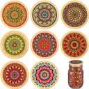Beeveer 8 Pcs Mason Jar Lids for Regular Mouth Bamboo Mandala Decorative Storage Yogurt Jar Lids 2.76 Inch with Airtight Silicone Sealing Rings Reusable for Round Canning