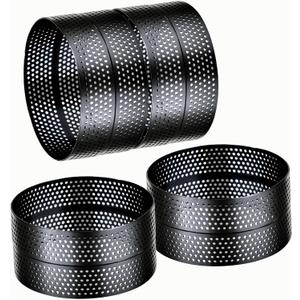 DATANYA 8Packs Perforated Tart Rings Stainless Steel Mousse Cake Ring 4 Inch Metal Pastry Ring Mold for Baking Cooking Cookies, small fruit tartet crust, muffins
