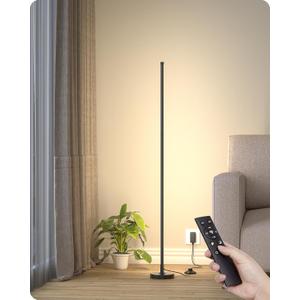 Corner Floor Lamp, Minimalist LED Floor Lamp with Remote Control, Dimmable Corner Light,Floor Lamps for Living Room, Bedroom, Home Office, 7 Color Temperature 3000K-6000K (Black, 1 Pack)