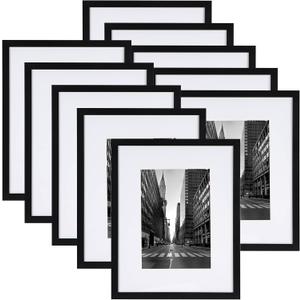 Giftgarden Black 8x10 Picture Frame Set of 10, Matted to 5x7 Picture with Mat or 8x10 Photo without Mat, Multi Frames for Gallery Wall Tabletop Display