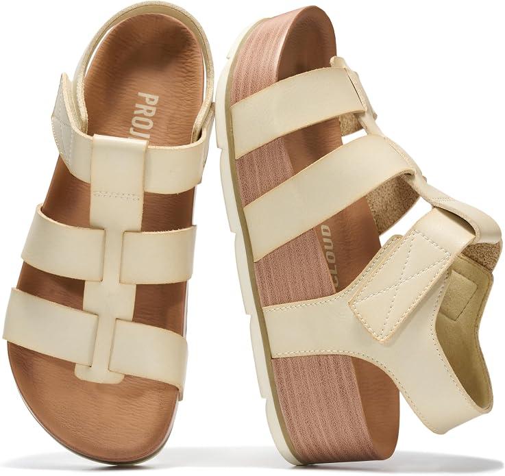 Project Cloud Platform Sandals for Women Strappy Wedges Plush Insole 2026 Comfortable and Lightweight Fashion Wedge Sandals for Women - Non-Slip Sole with Adjustable Strap for Every Occasions Size 7.5