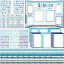 96 Pcs Science Fair Board Supplies 60 Trim Scalloped Poster Boards 24 Presentation Border Stickers 4 Self Adhesive Project Titles 8 Letter Sticker for Classroom Display(Ocean Style)