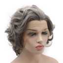 iwonawig Iewig Short Curly Old Lady Gray Heat Friendly Wig Natural Looking Synthetic Lace Front Stylish Wig