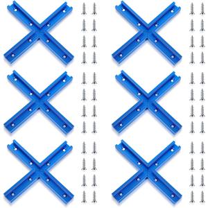 Zonon 6 Pack T Track Intersection Kit with Wood Screws T Tracks for Woodworking Intersection Kit, 3 Inch Double Cut Profile Universal T Rail Track with Predrilled Mounting Holes Woodworking Tools