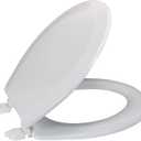 Bath Bliss Beveled Standard Round Toilet Seat | Wooden | Resists Peeling and Chipping | Adjustable Quick Attach Non-Slip Hinges | White