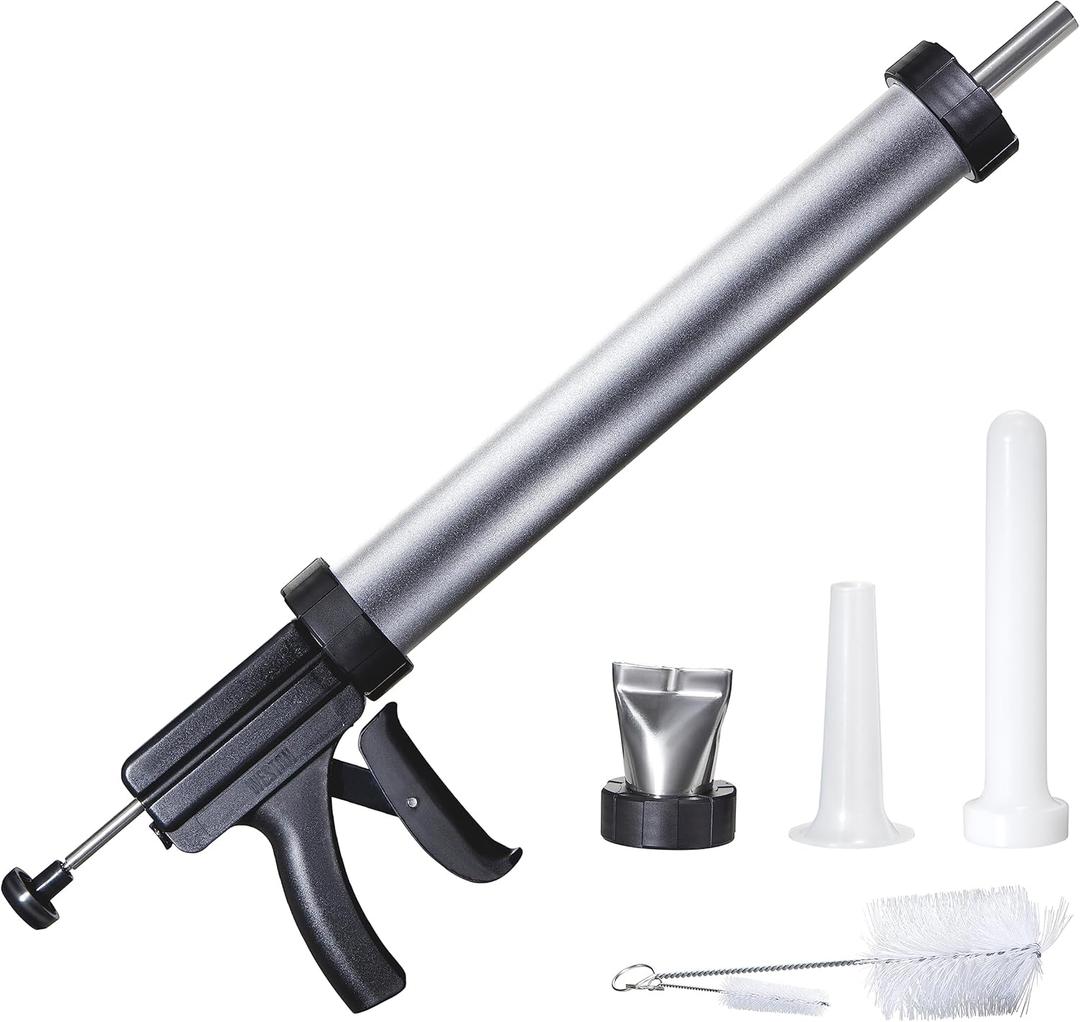 Weston Original Beef Jerky Gun Kit, Makes Flat and Round Snack Sticks, 1.5lbs Meat Capacity, With Sausage Funnel, 2 Nozzles, Stomper and Two Cleaning Brushes, Gifts for Men, Black (37-0150-W)