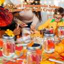 LemonRoad 2 Sets Thanksgiving DIY Craft Kit DIY Glass Mason Jar Solar Lanterns Fall Maple Leaf Table Centerpieces Decoration with Rope Brush Glue for Autumn Party Decor Classroom Activities Crafts