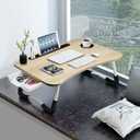 Slendor Lap Desk with Tablet Slot, Foldable Laptop Table with Storage DrawerPortable Bed Desk for Laptop, Computer Tray with Cup Holder Notebook Stand Reading Holder for Couch Floor, White Maple