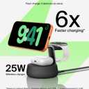 Belkin MagSafe Charger Compatible, 3-in-1 Charging Station, Qi2.2 25W w/Cooling Fan (On/Off Control) Magnetic Wireless Charger for iPhone 17, Apple Watch, AirPods, Pixel 10 (45W Adapter Included)