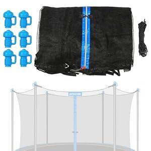 Zoomster 12FT Trampoline Enclosure Net with Pole Cap, Replacement Safety Enclosure Net for 6 Straight Poles Round Trampoline, Breathable and Weather-Resistant