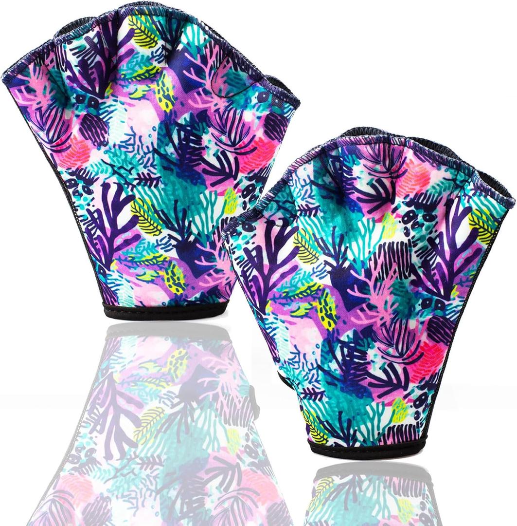 Colorful Swimming Gloves Women Water Aerobics Glove Water Aerobics Equipment for Men Women,Webbed Gloves Aquatic Fitness Water Resistance Diving Gloves Unisex Poll Training Exercise (Medium)