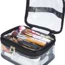 Double Layer Clear Cosmetic Bag Makeup Bag, Waterproof Travel Toiletry Bag, Transparent PVC Hair & Nail Accessories Pouch Beach Bag Organizer (Black)