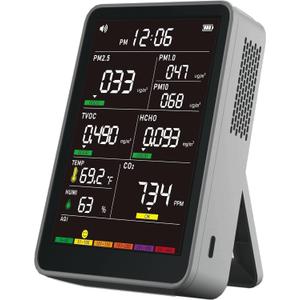 Professional Indoor Air Quality Monitor with AQI Alerts, Portable Real-Time Detector for Home, Car, Plants & Pets