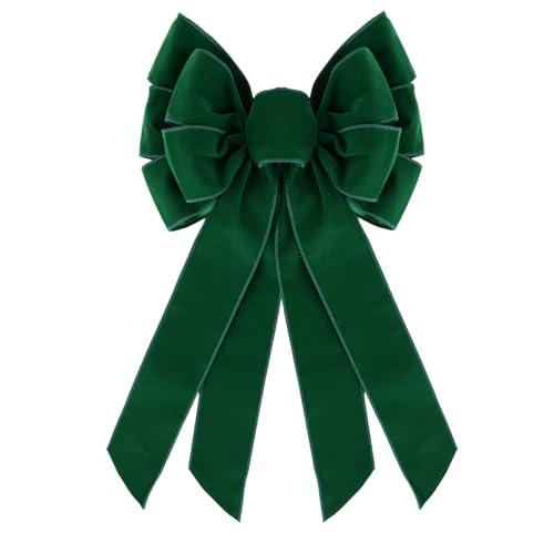 Ftuuo Large Green Velvet Christmas Wreath Bow, 11 * 21" Xmas Premade Vintage Velvet Bow for Wreaths for Indoor Outdoor Tree Topper Door Garland Holiday Party Winter Decor