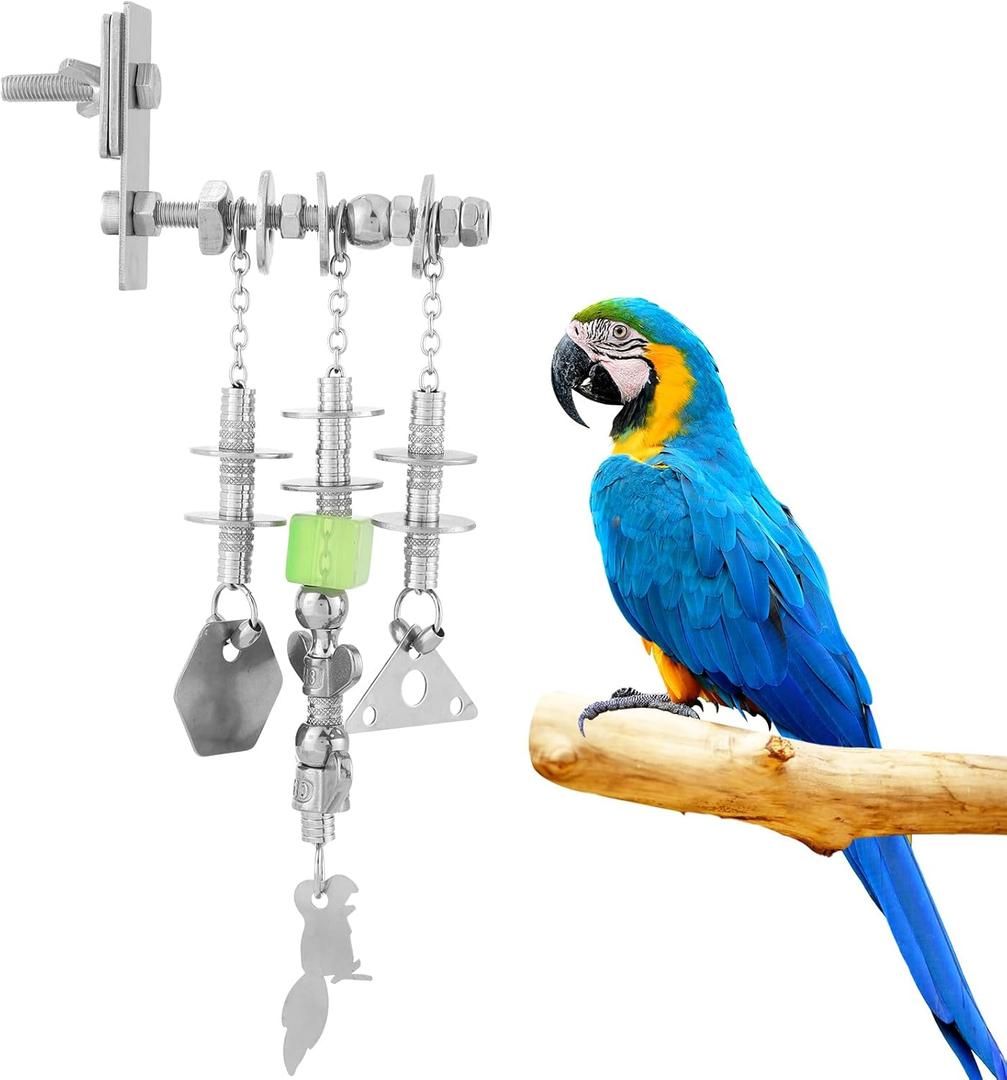 Lulu Buddy's Indestructible Metal Parrot Chew Toy - Swing Links & Melodic Chains for Macaws, African Greys, Amazons - Stainless Steel Cage/Outdoor Enrichment for Intelligent Large Parrots (LB-QG-901)