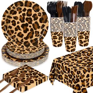 WNINK 176 Pcs Cheetah Print Plates And Napkins Party Supplies, leopard Print Birthday Decorations Tableware, Plate, Cup, Napkin, Safari Animal Leopard Theme Birthday Baby Shower Party Supplies