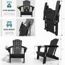 THOEOE Folding Adirondack Chair,HDPE All-Weather Outdoor Chair with Cup Holder,Wooden Textured,Fire Pit Chair,Plastic Patio Chair for Deck,Backyard,Garden,Lawn, Black (28.74"D x 29.65"W x 34.25"H)