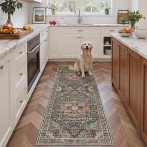 Washable Runner Rug 2x6 Runners for Hallways, Ultra-Thin Carpet Runners for Entryway Anti Slip Backing Runner Rugs for Kitchen Laundry Room Indoor Hallway (Grey/Brown/Tan)