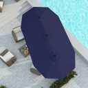 15FT Large Patio Umbrella with Base Included, Double Sided Outdoor Market Umbrella with Flexible Fiberglass Ribs, UV-Blocking Extra Large Umbrella for Garden, Pool, Deck, Navy Blue, Windproof Fiberglass