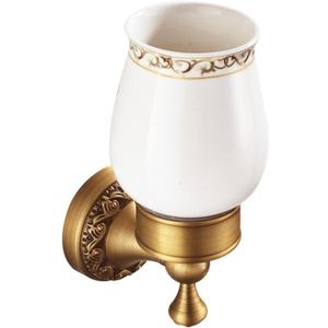 Wall Mounted Bathroom Tooth Brushed Cup Holder, Antique Brass Pattern Carving,Brushed Bronze