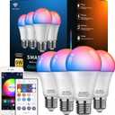 Smart Light Bulbs, WiFi & Bluetooth 5.0, Work with Alexa Google Assistant, App Control, Color Changing LED Bulb,E26 800LM Dimmable RGB Lights, Smart Home Lighting, Dimmable, 4Pack with Remote