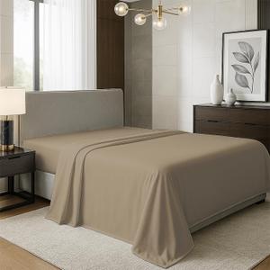TEXAS LINEN CO. 100% Organic Cotton Percale Flat Sheet King Size - 1 PC Flat Sheet, Taupe - Crisp, Cool and Strong Bed Linen, Top Sheets for Hot Sleepers, Luxury Breathable GOTS Certified Sheets