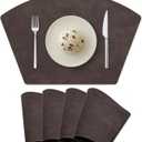 Placemats for Round Table Set of 4, Faux Leather Wedge Shaped Place Mats for Dining Table, Heat Resistant Washable Wipeable Table Mats Reversible, Dark Brown/Black