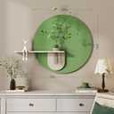 3D Sage Green Round Wall Art Decor with Shelf, Minimalist Green Sandstone Textured Artwork for Walls, Aesthetic Circle Wall Decor for Living Room, Hallway, Dining Room, Bedroom, Office, 24x24 Inch