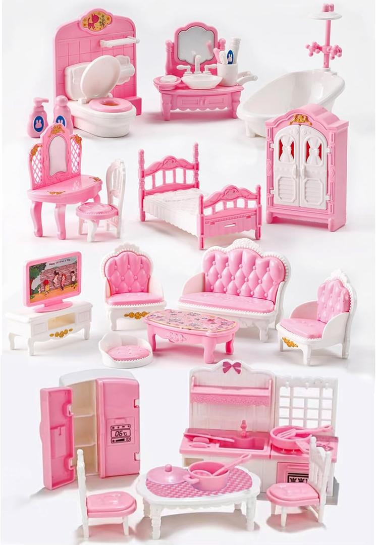35 Pcs Dollhouse Furniture Accessories Set Mini House Furniture Small Dollhouse Miniature Furniture Play House Accessories 1:12 Tiny Kitchen Bedroom LivingRoom Bathroom Boy Girl Toddler3Y+ (A Set)