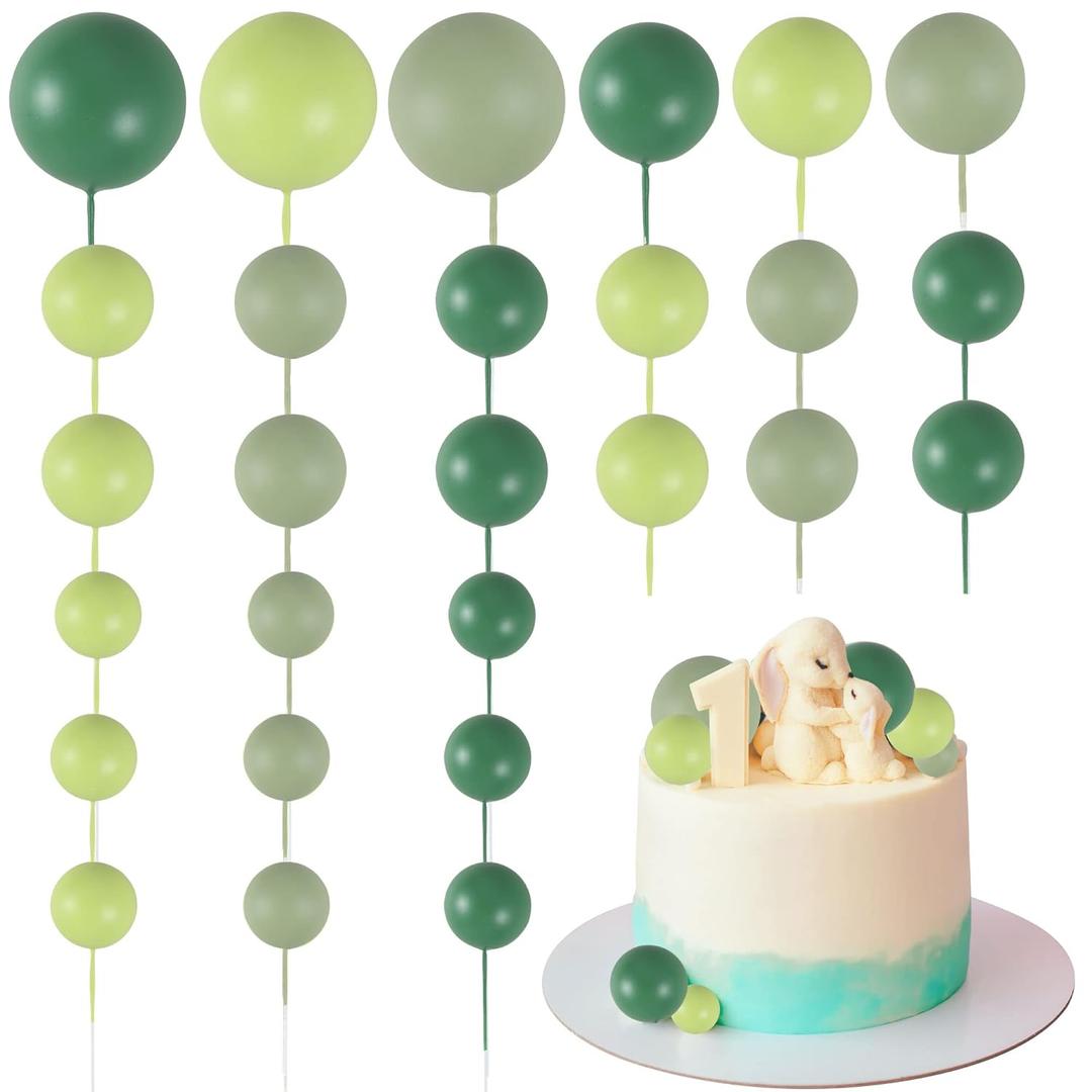 Gyufise 30Pcs Mini Balloon Cake Topper Foam Ball Cake Picks Faux Pearl Balls DIY Cake Decoration for Baby Shower Wedding Anniversary Birthday Party Supplies Green Dark Green Light Green
