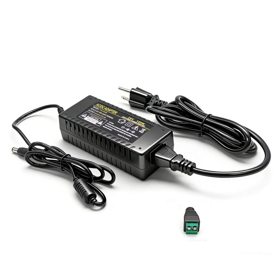 24V 5A Power Supply Adapter, DC 24 Volt 5A 120W AC/DC Transformer (100-240V) with 5.5x2.5mm Plug for LED Strip Lights, CCTV Cameras, LCD Monitors