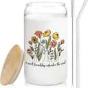 a Sweet Friendship Refreshes the Soul Glass Cup with Lids and Straws 14oz, Best Friend Bestie Gifts for Women, Friendship Glass Iced Coffee Tumbler Drinking Jars with Cleaning Brush