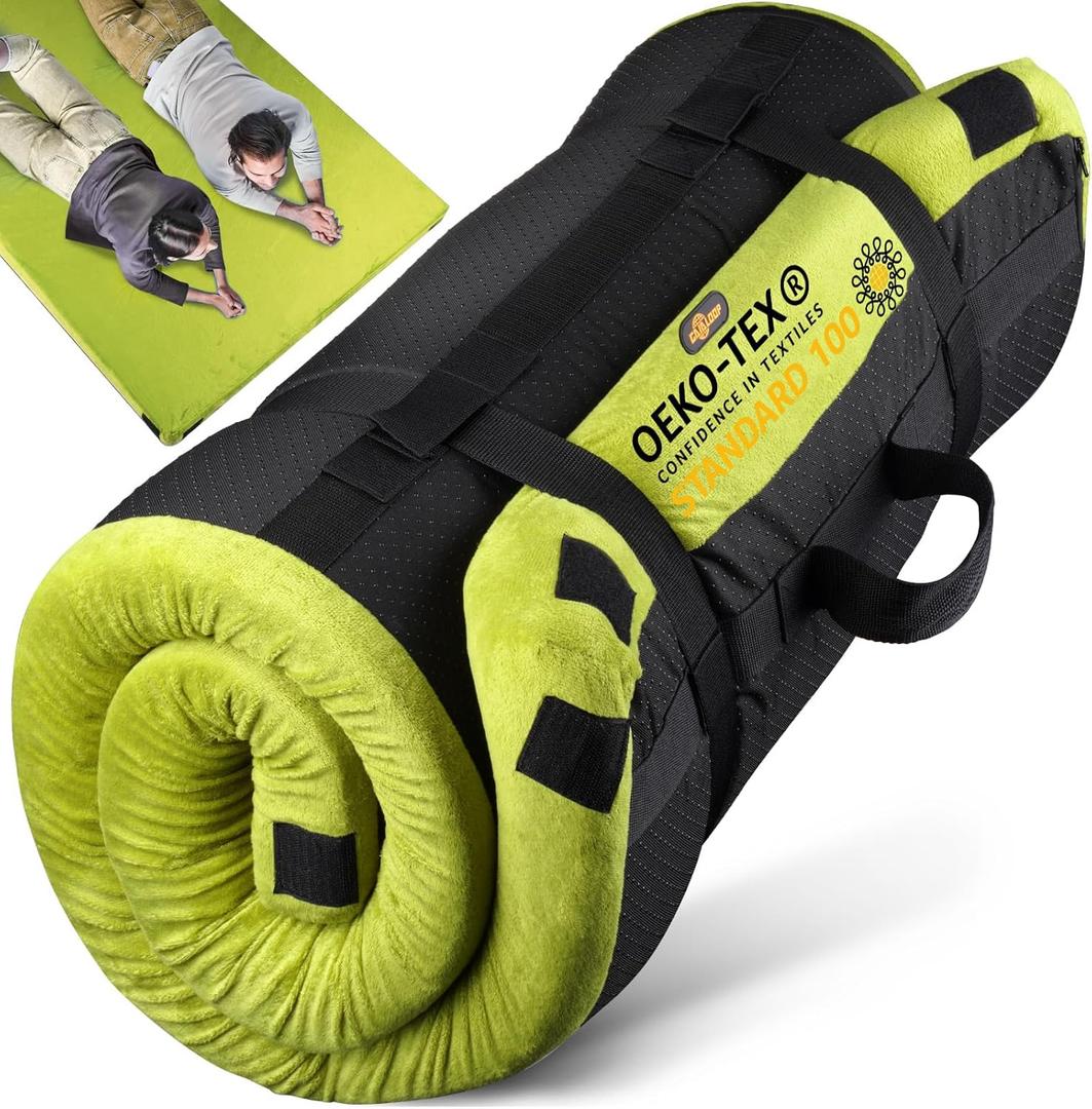 Thick Memory Foam Camping Mattress Sleeping Pad [Car/Tent/Cot] 3'' Portable Floor Play Mat Roll Up for Guests Kids Adults Sleepover Travel [Full: 75 * 54 2023 Upgraded], Avocado Green