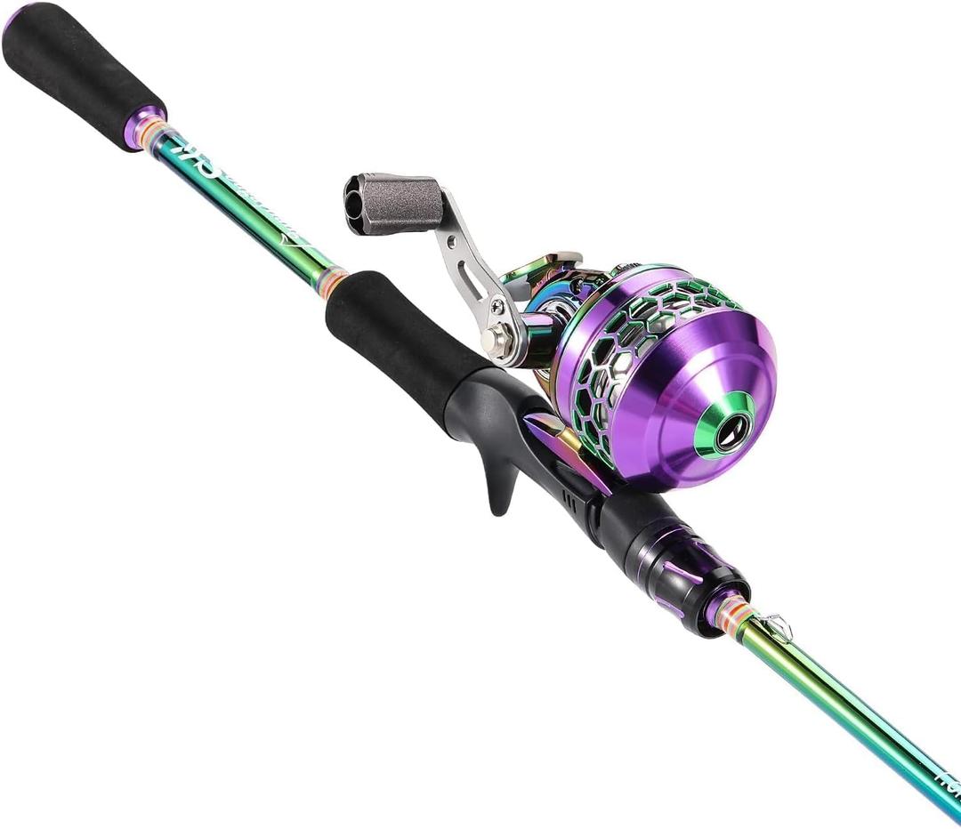 Yun Nong Spincast Reel and 2-Section Fishing Rod Combo - Portable Lightweight Casting Rod for Freshwater Travel