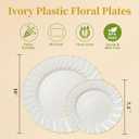 Lullaby 60PCS Ivory Scalloped Plastic Plates with Gold Rim, Disposable Elegant Plates Include 30pcs Dinner Plate 10.25", 30pcs Plastic Dessert Plate 7.5", Perfect for Wedding and Party