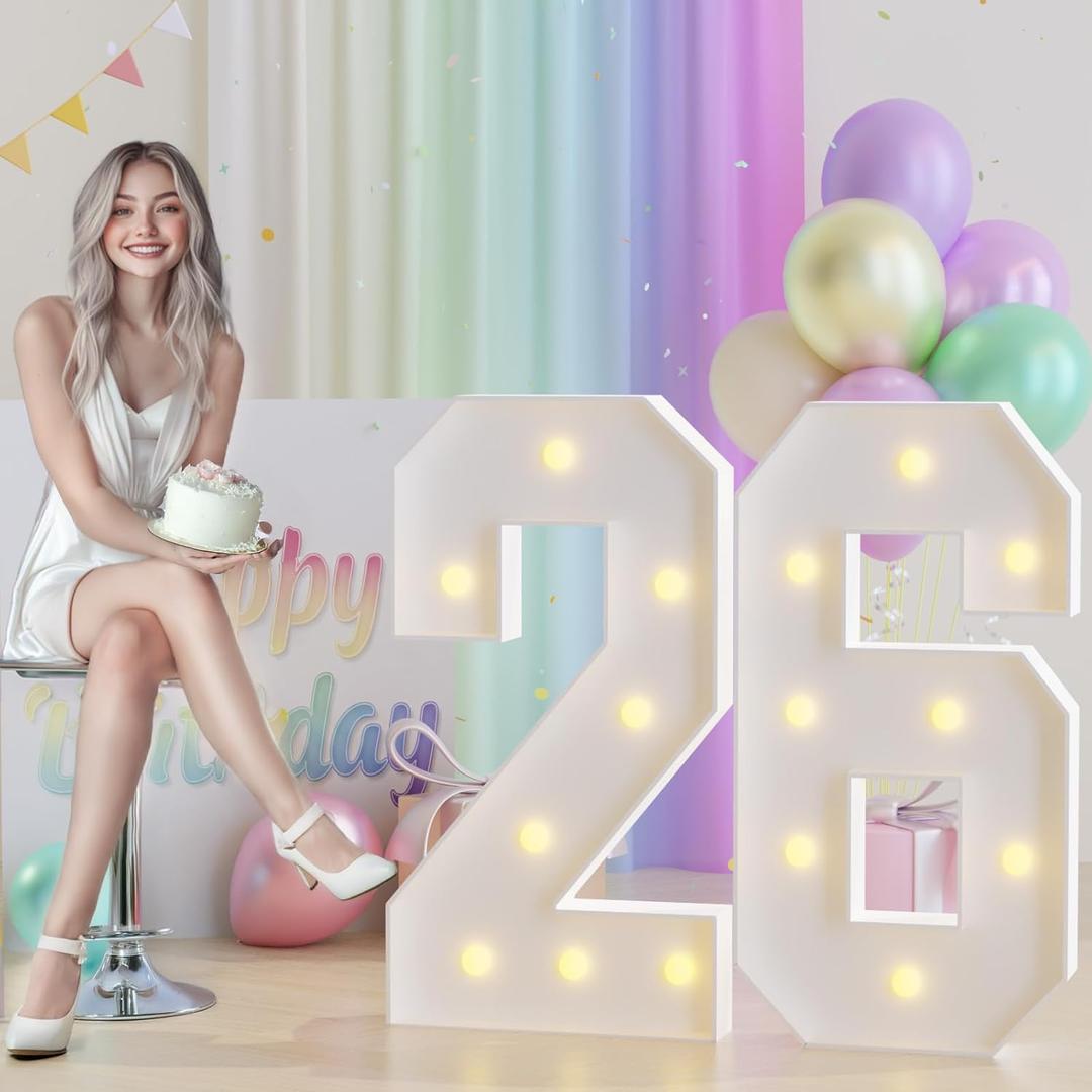 JoyMuse 2.3FT 26 Marquee Numbers, 26 Light up Numbers 26th Birthday Decorations for Birthday Party Anniversary Backdrop