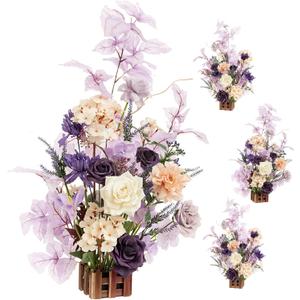 Ling's moment 17.5" Tall Standing Artificial Flowers Arrangements 4 pcs Wedding Aisle Runner Chair Decorations French Lavender Plum Centerpieces Ceremony Reception Rose Floral Party Outdoor