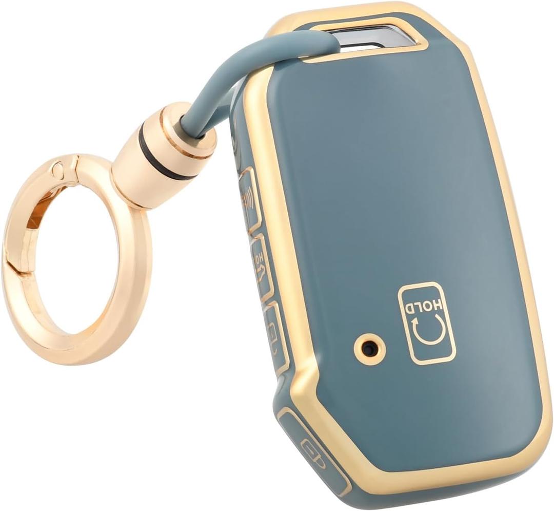 for Kia Key Fob Cover with Keychain, TPU Protector Key Fob Case Shell for Kia Ceed Cerato Forte NIRO Seltos Sorento Soul Sportage Telluride Smart Keyless Remote Key (Gold Blue)